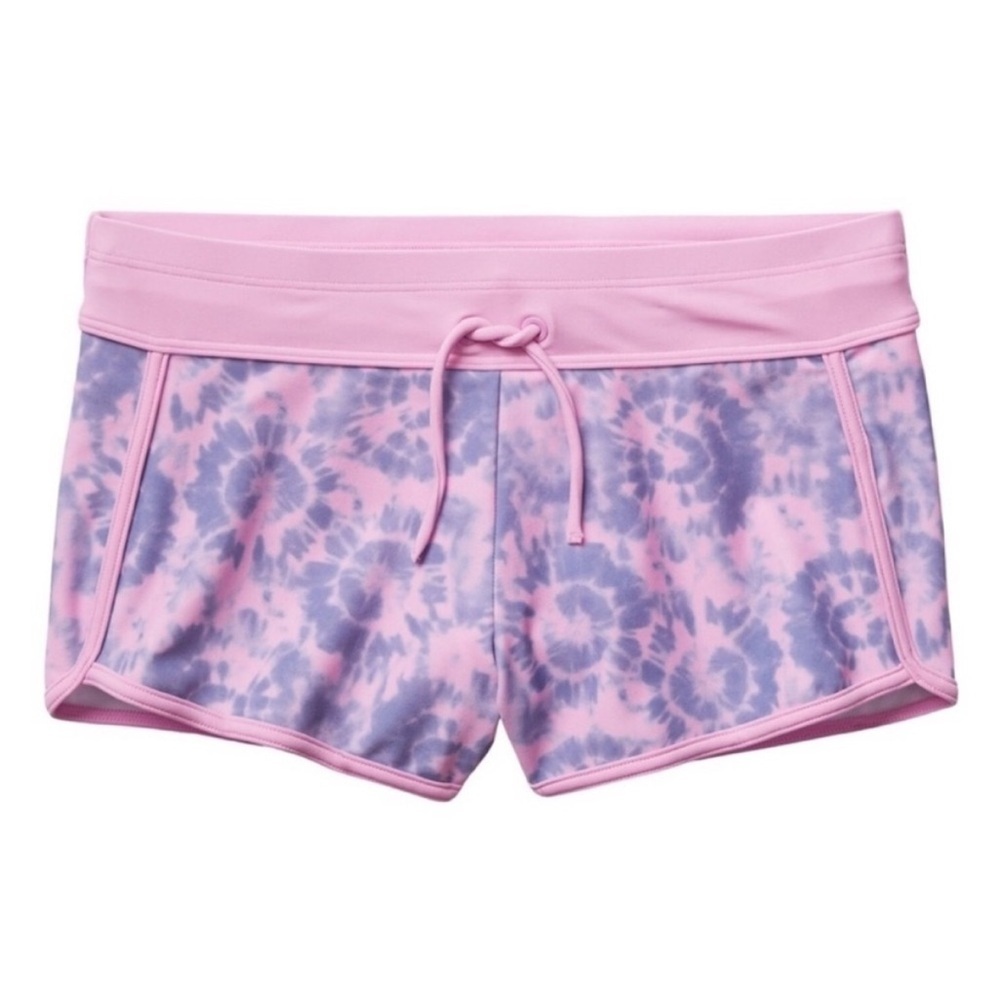 Athleta Pink and Purple Swim Trunks with Tie-Dye Design